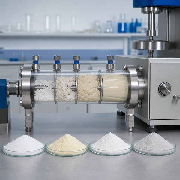 PVC dry blend progressing from powder compaction to a homogeneous fused mass in laboratory testing