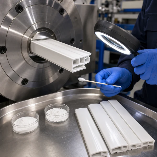 Safe inspection of rigid PVC profile die release, surface finish, and metallic stearate deposits