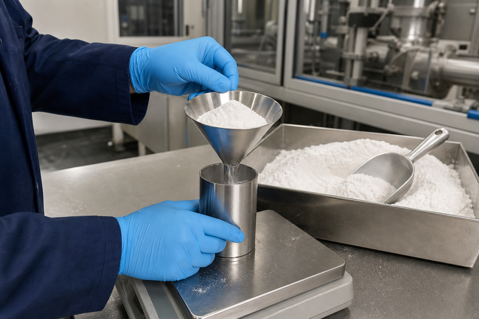 PVC bulk density test for dry blend batch consistency