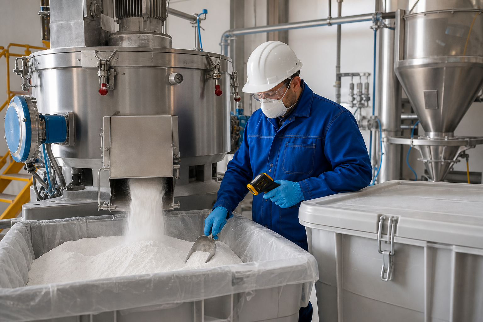 PVC cooling mixer discharge and dry blend storage inspection