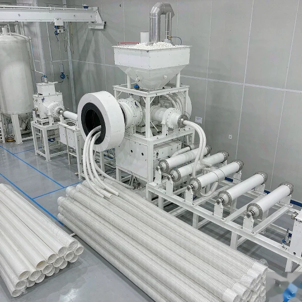 PVC pipe extrusion line and pipes
