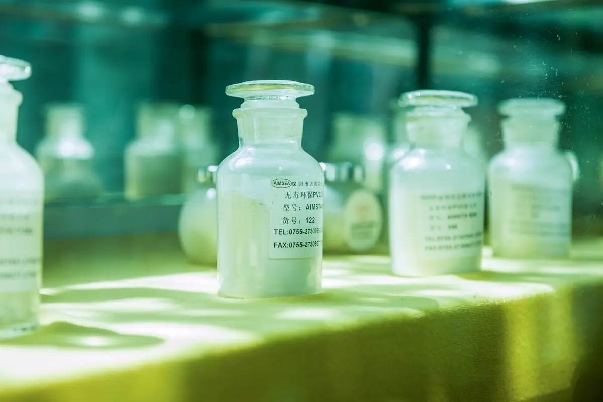 Calcium-zinc PVC stabilizer powder samples in the AIMSEA laboratory